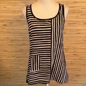 August Silk Black and White Asymmetrical Striped Tank Top EUC!